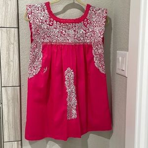 Mi Golondrina Hot Pink And Silver Flores Blouse